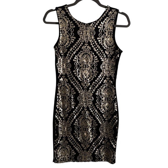 Black And Gold Sequin Bodycon Mini Dress Size Small - Picture 1 of 3